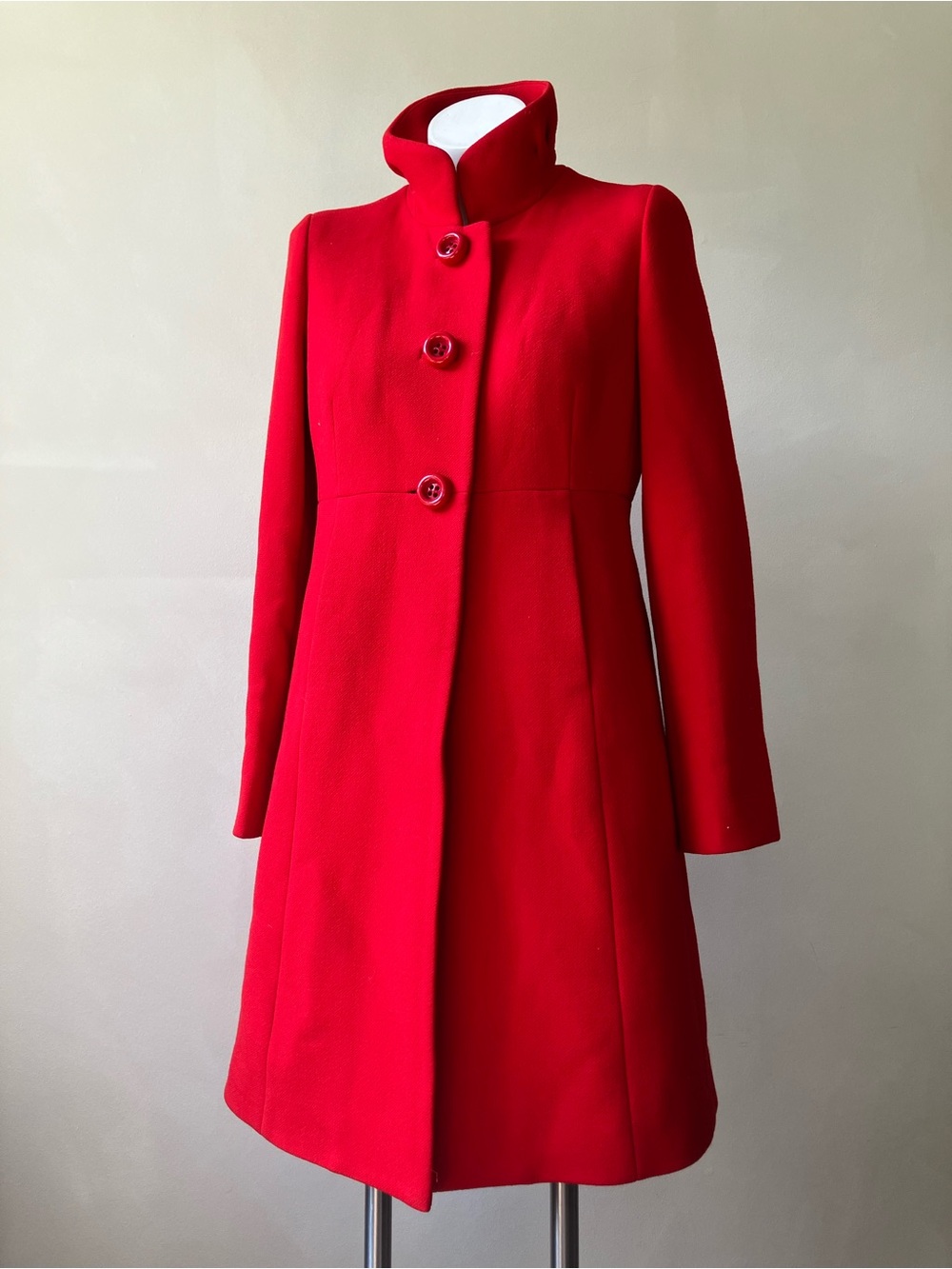 J. Crew | Candy Apple Red Lady Day Wool Collared Button Down Long Coat